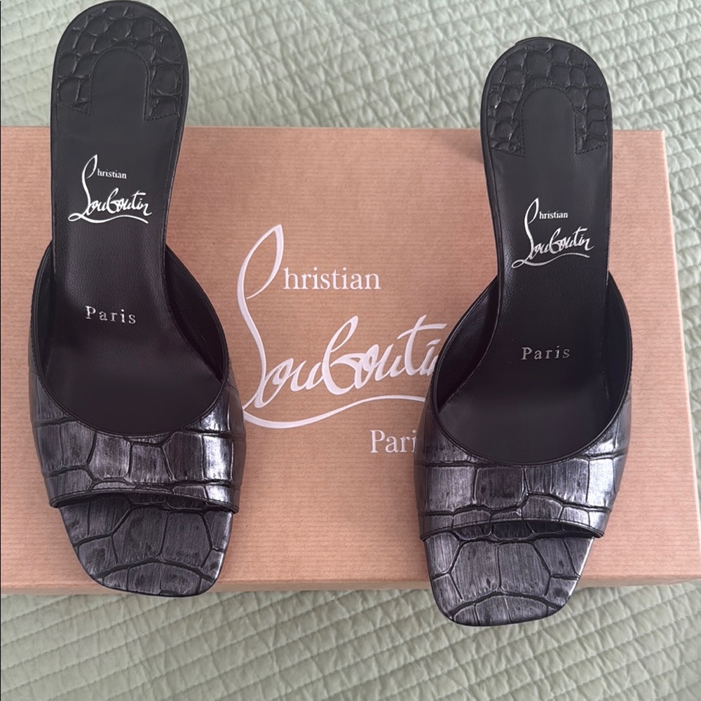 Christian Louboutin Black Textured Mules
